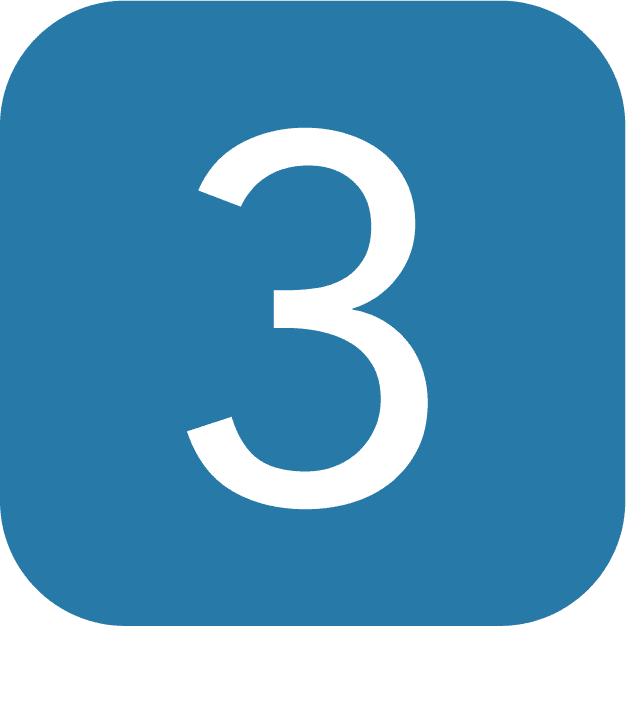 Number three in a blue rounded square