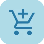 Icon of a shopping cart with a plus sign, symbolizing adding products or services.